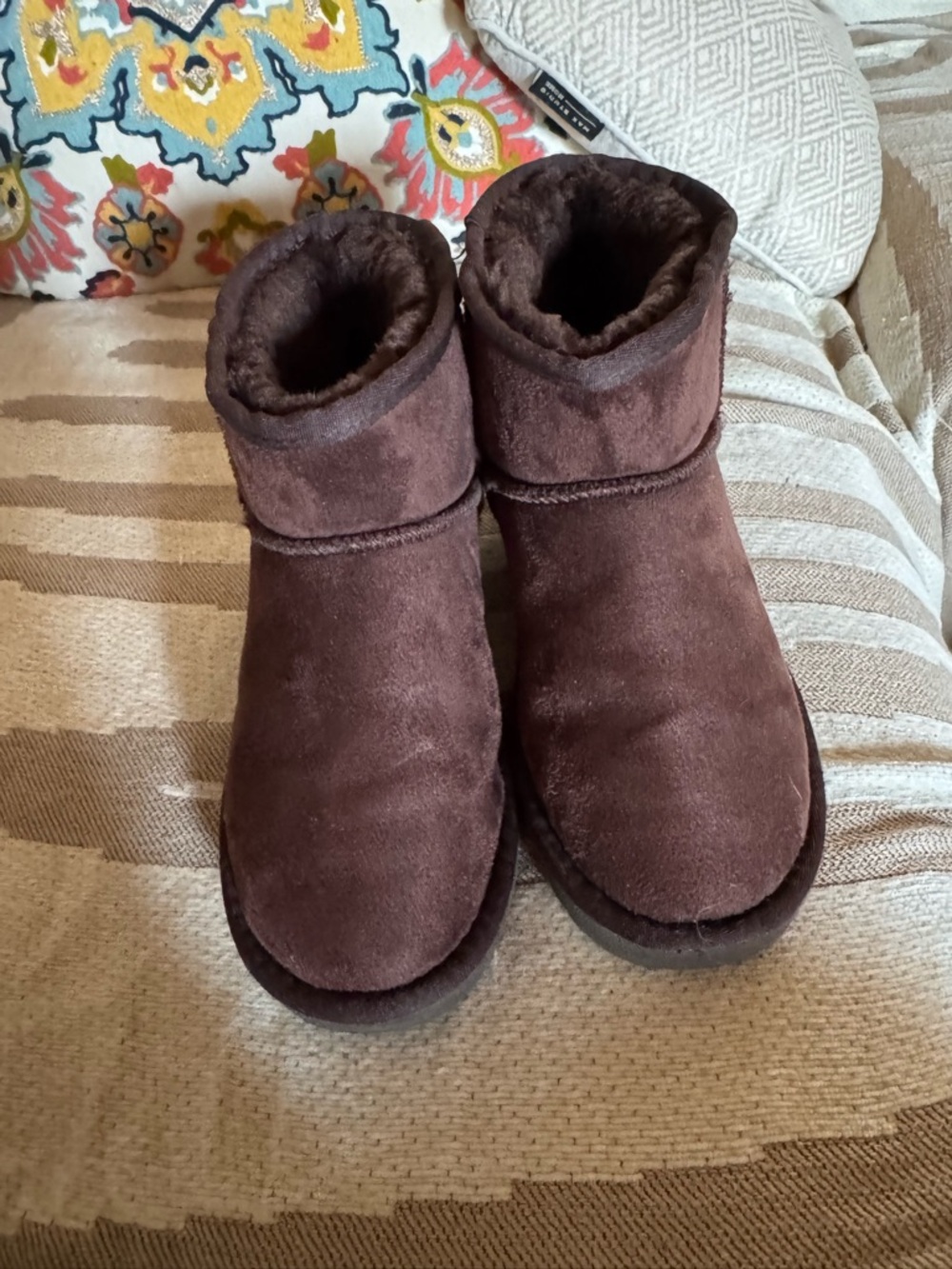Dreampairs Kids Cozy Brown Suede Booties - Plush Lined Winter Shoes